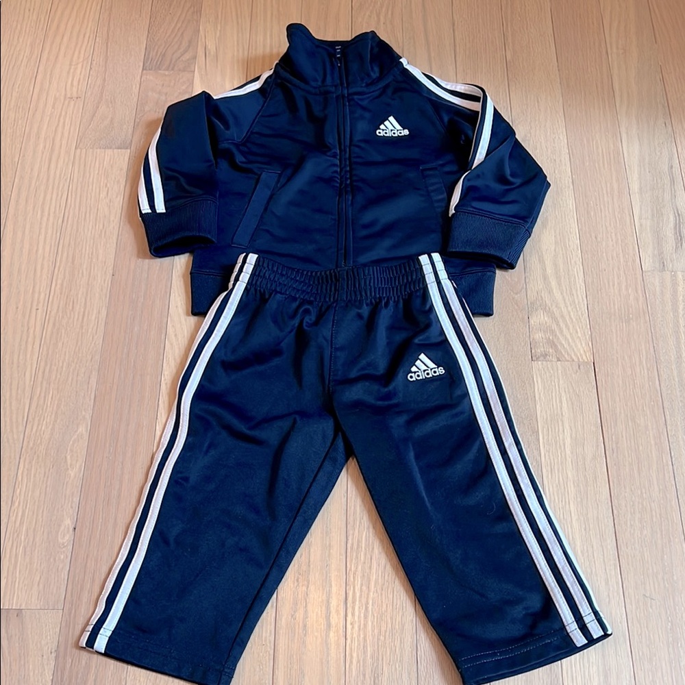 Adidas Kids' Navy and White Tracksuit